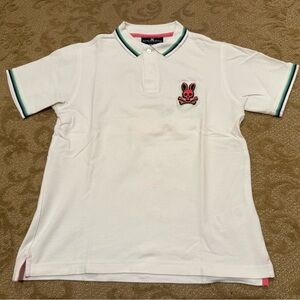 Psycho Bunny youth XL white polo short sleeve with logo patch. Stripes on color.